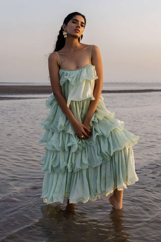 Ease-Mint Blue Ruffle Dress-INDIASPOPUP.COM