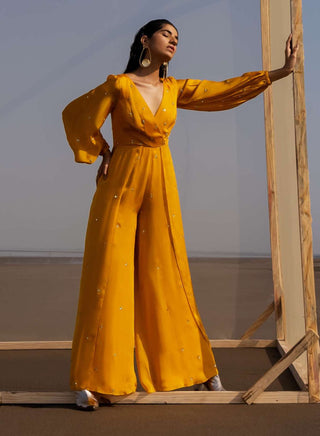 Ease-Mango Yellow Balloon Sleeves Jumpsuit-INDIASPOPUP.COM