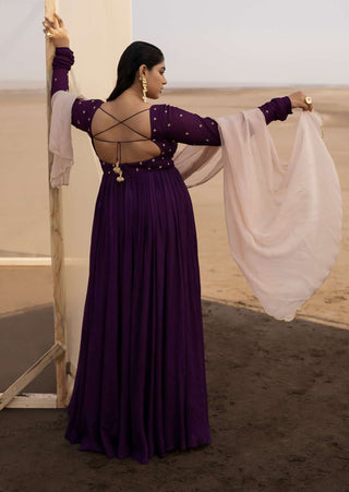 Ease-Purple Embroidered Anarkali With Dupatta-INDIASPOPUP.COM
