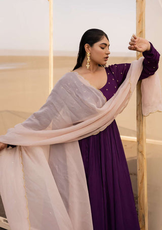 Ease-Purple Embroidered Anarkali With Dupatta-INDIASPOPUP.COM