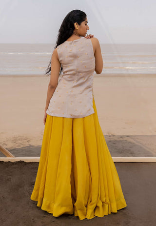 Ease-Ivory Mustard Embroidered Sharara Set-INDIASPOPUP.COM