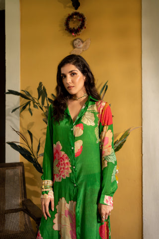 Paulmi & Harsh-Green Spring Blooming Floral Kurta With Pants-INDIASPOPUP.COM