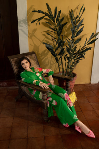 Paulmi & Harsh-Green Spring Blooming Floral Kurta With Pants-INDIASPOPUP.COM