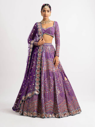 Vvani By Vani Vats-Purple Heavy Multi Color Lehenga Set-INDIASPOPUP.COM