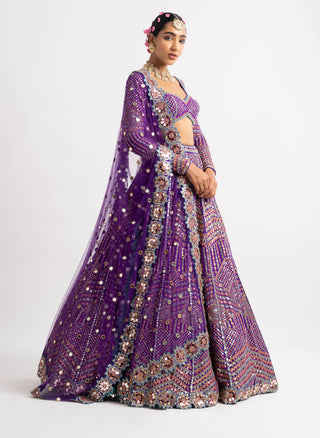 Vvani By Vani Vats-Purple Heavy Multi Color Lehenga Set-INDIASPOPUP.COM