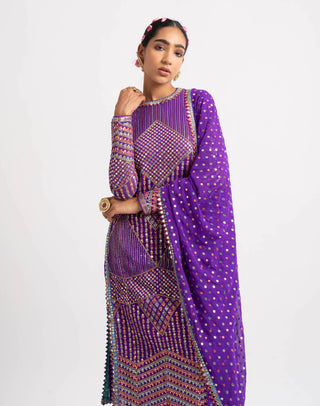 Vvani By Vani Vats-Purple Multi Embroidery Kurta Set-INDIASPOPUP.COM
