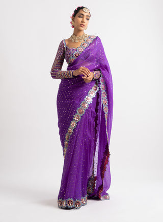 Vvani By Vani Vats-Purple Mirror Saree With Blouse-INDIASPOPUP.COM