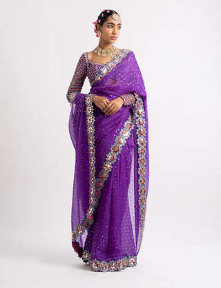 Vvani By Vani Vats-Purple Mirror Saree With Blouse-INDIASPOPUP.COM