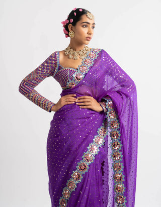Vvani By Vani Vats-Purple Mirror Saree With Blouse-INDIASPOPUP.COM