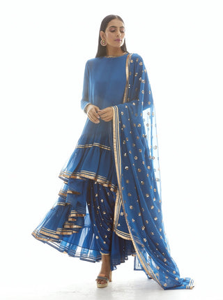Vvani By Vani Vats-Peacock Blue Kurta Dhoti Set-INDIASPOPUP.COM