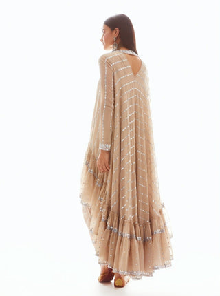 Vvani By Vani Vats-Beige Linear Tier Dhoti Kurta Set-INDIASPOPUP.COM