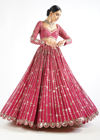 Vvani By Vani Vats-Mellow Wine Linear Lehenga Set-INDIASPOPUP.COM