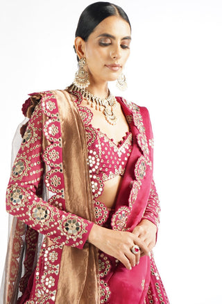 Vvani By Vani Vats-Mellow Wine Linear Lehenga Set-INDIASPOPUP.COM