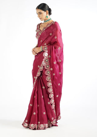 Vvani By Vani Vats-Wine Mirror Saree With Blouse-INDIASPOPUP.COM
