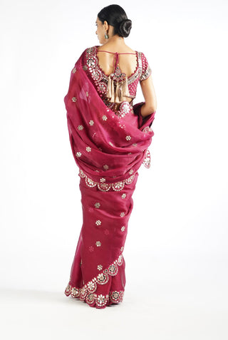 Vvani By Vani Vats-Wine Mirror Saree With Blouse-INDIASPOPUP.COM