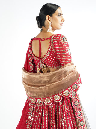 Vvani By Vani Vats-Crimson Red Linear Lehenga Set-INDIASPOPUP.COM