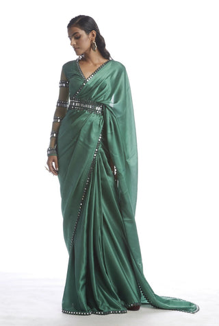Vvani By Vani Vats-Sage Green Chiffon Saree-INDIASPOPUP.COM