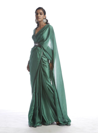 Vvani By Vani Vats-Sage Green Chiffon Saree-INDIASPOPUP.COM