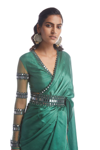 Vvani By Vani Vats-Sage Green Chiffon Saree-INDIASPOPUP.COM
