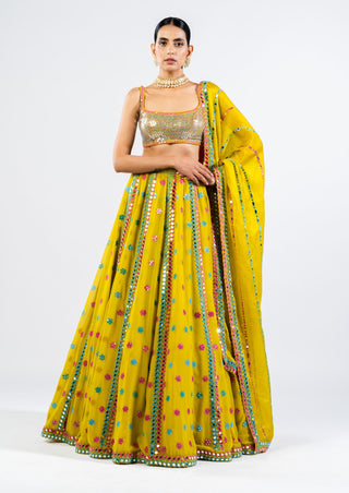 Vvani By Vani Vats-Moss Green Flower Metallic Lehenga Set-INDIASPOPUP.COM