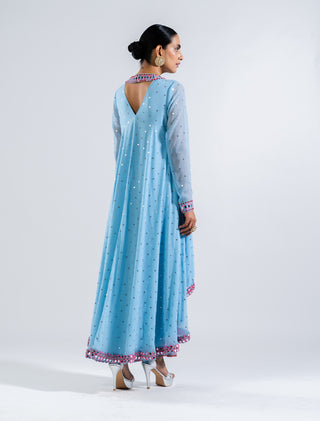 Vvani By Vani Vats-Ice Blue Asymmetrical Kurta Set-INDIASPOPUP.COM