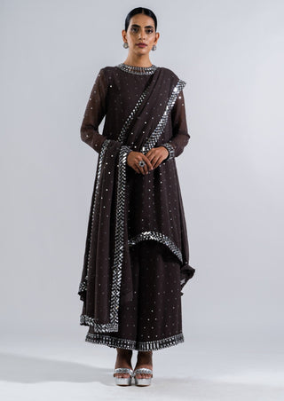 Vvani By Vani Vats-Charcoal Grey Asymmetrical Kurta Set-INDIASPOPUP.COM