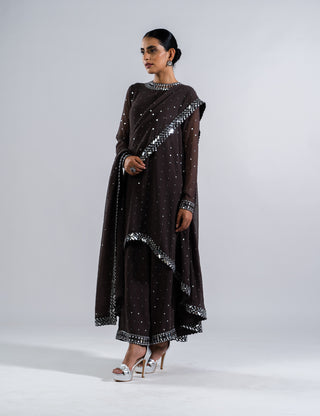 Vvani By Vani Vats-Charcoal Grey Asymmetrical Kurta Set-INDIASPOPUP.COM