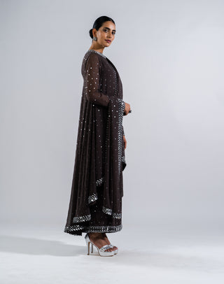 Vvani By Vani Vats-Charcoal Grey Asymmetrical Kurta Set-INDIASPOPUP.COM