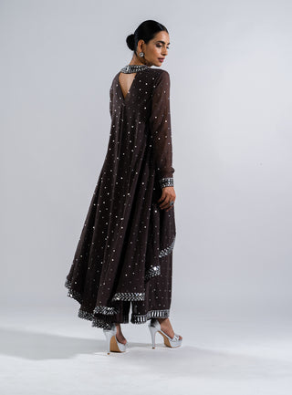 Vvani By Vani Vats-Charcoal Grey Asymmetrical Kurta Set-INDIASPOPUP.COM