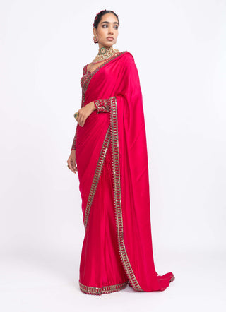 Vvani By Vani Vats-Red Sarin Saree Set-INDIASPOPUP.COM