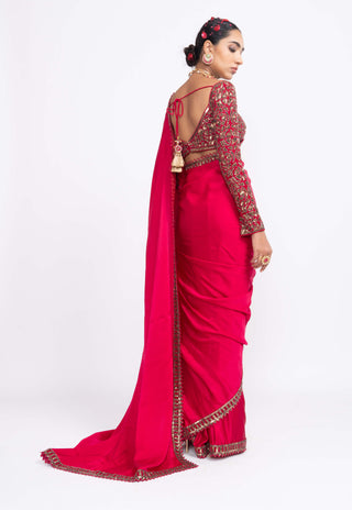 Vvani By Vani Vats-Red Sarin Saree Set-INDIASPOPUP.COM