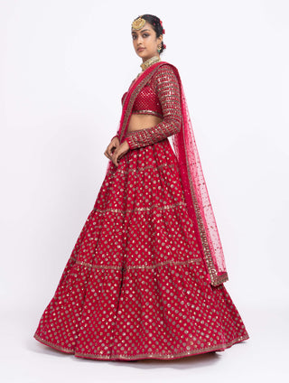 Vvani By Vani Vats-Red Floral Bridal Lehenga Set-INDIASPOPUP.COM