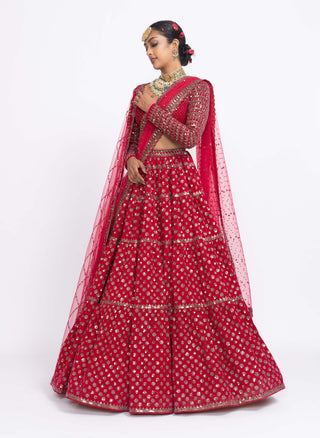 Vvani By Vani Vats-Red Floral Bridal Lehenga Set-INDIASPOPUP.COM