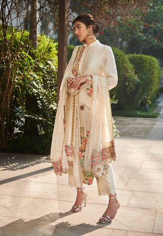 Varun Bahl-Ivory Chanderi Kurta Set-INDIASPOPUP.COM
