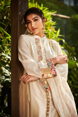 Varun Bahl-Ivory Chanderi Kurta Set-INDIASPOPUP.COM