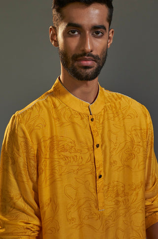 Saksham & Neharicka-Yellow Printed Cotton Silk Kurta-INDIASPOPUP.COM