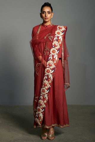 Saksham & Neharicka-Red Embroidered Kurta Set-INDIASPOPUP.COM