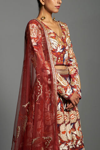 Saksham & Neharicka-Red Embroidered Lehenga Set-INDIASPOPUP.COM