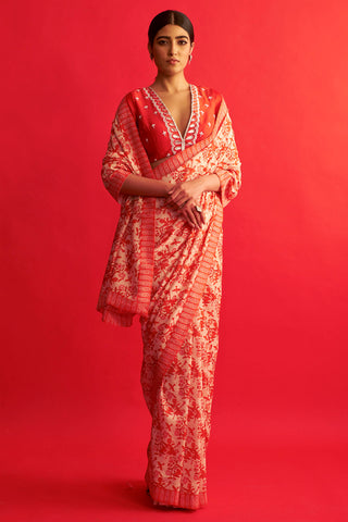Saksham & Neharicka-Red & White Saree With Blouse-INDIASPOPUP.COM