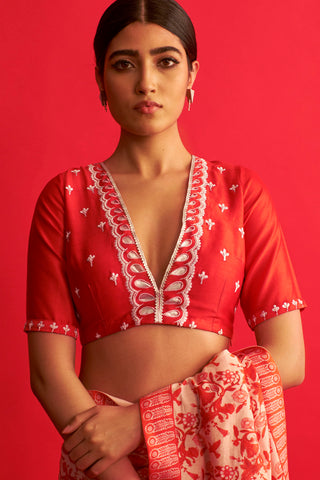 Saksham & Neharicka-Red & White Saree With Blouse-INDIASPOPUP.COM