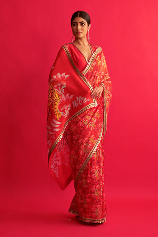 Saksham & Neharicka-Red Saree With Blouse-INDIASPOPUP.COM