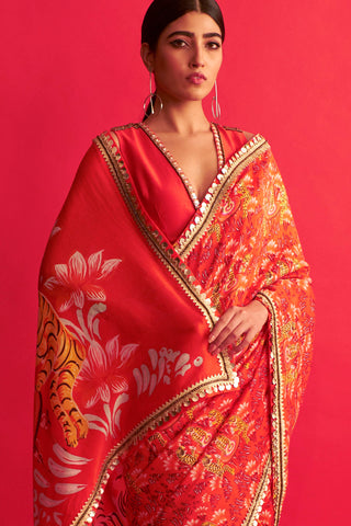 Saksham & Neharicka-Red Saree With Blouse-INDIASPOPUP.COM