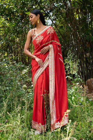 Saksham & Neharicka-Sindoori Laal Saree With Unstitched Blouse-INDIASPOPUP.COM