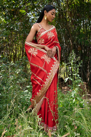 Saksham & Neharicka-Sindoori Laal Saree With Unstitched Blouse-INDIASPOPUP.COM