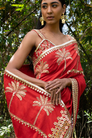 Saksham & Neharicka-Sindoori Laal Saree With Unstitched Blouse-INDIASPOPUP.COM