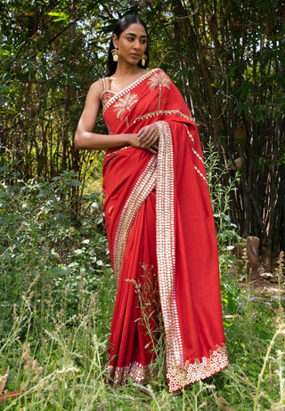 Saksham & Neharicka-Sindoori Laal Saree With Unstitched Blouse-INDIASPOPUP.COM
