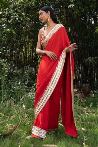 Saksham & Neharicka-Sindoori Laal Hand Saree With Unstitched Blouse-INDIASPOPUP.COM