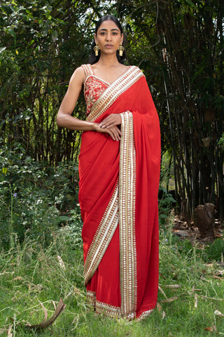 Saksham & Neharicka-Sindoori Laal Hand Saree With Unstitched Blouse-INDIASPOPUP.COM