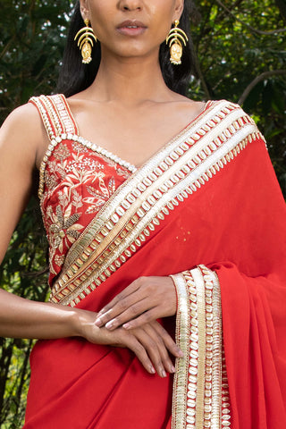 Saksham & Neharicka-Sindoori Laal Hand Saree With Unstitched Blouse-INDIASPOPUP.COM