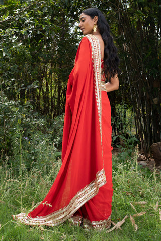Saksham & Neharicka-Sindoori Laal Hand Saree With Unstitched Blouse-INDIASPOPUP.COM